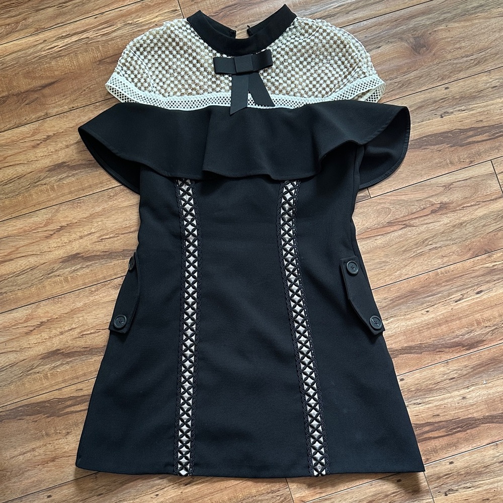 Self-Portrait Black and Cream Mini Dress